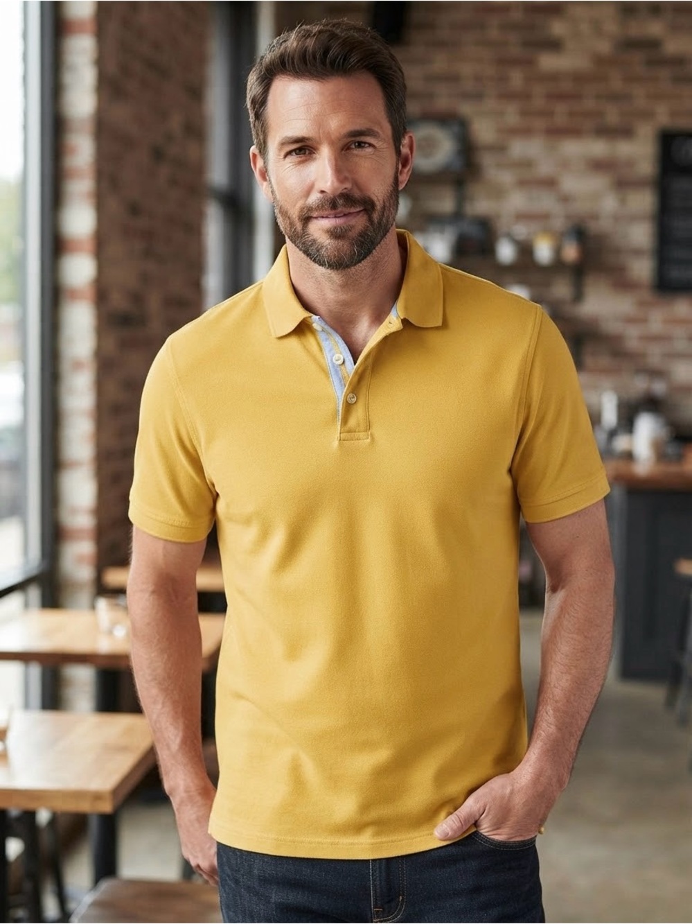 Lands' End Polo Shirt in Mustard Yellow